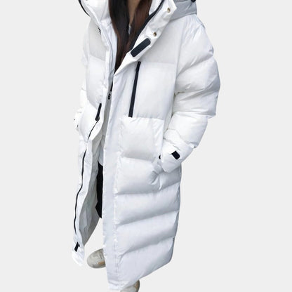 Women’s Long Puffer Coat With Hood and Zip Fastening