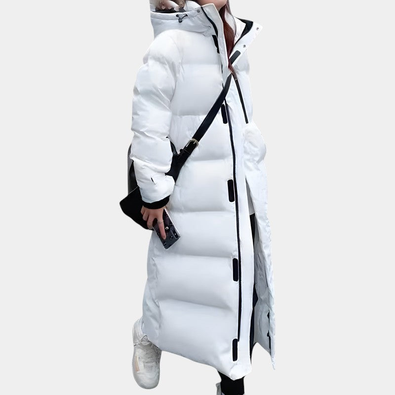 Women’s Long Puffer Coat With Hood and Zip Fastening