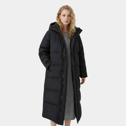 Women’s Long Puffer Coat With Hood and Zip Fastening