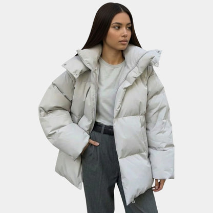 Women’s Oversized Puffer Jacket With Hood and Zip Fastening
