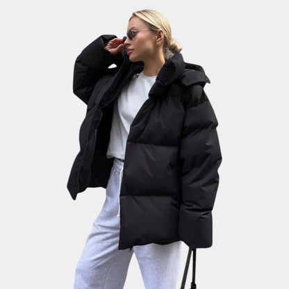 Women’s Oversized Puffer Jacket With Hood and Zip Fastening