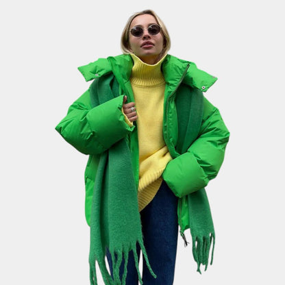 Women’s Oversized Puffer Jacket With Hood and Zip Fastening