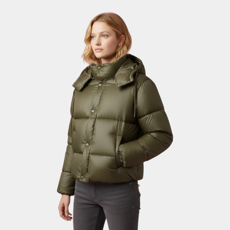 Women’s Puffer Jacket With Hood and Drawcord Hem
