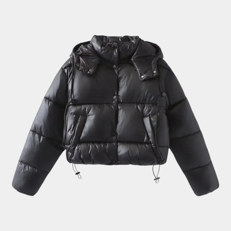 Women’s Puffer Jacket With Hood and Drawcord Hem