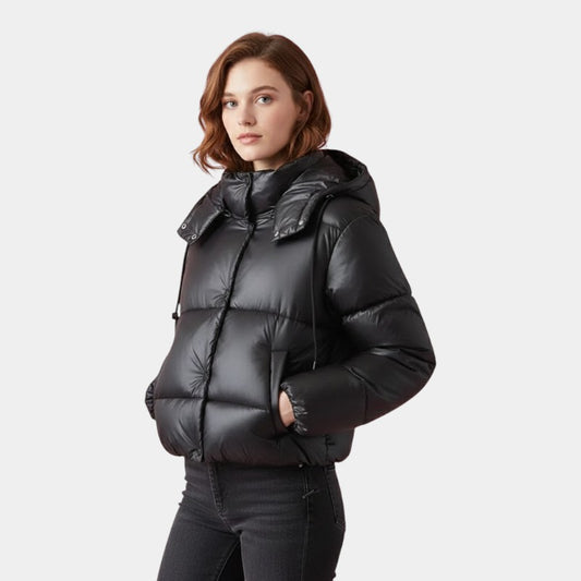 Women’s Puffer Jacket With Hood and Drawcord Hem