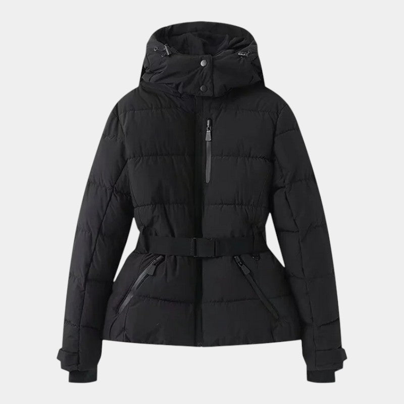 Women’s Puffer Jacket With Hood and Waist Belt