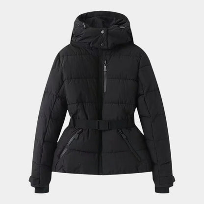Women’s Puffer Jacket With Hood and Waist Belt