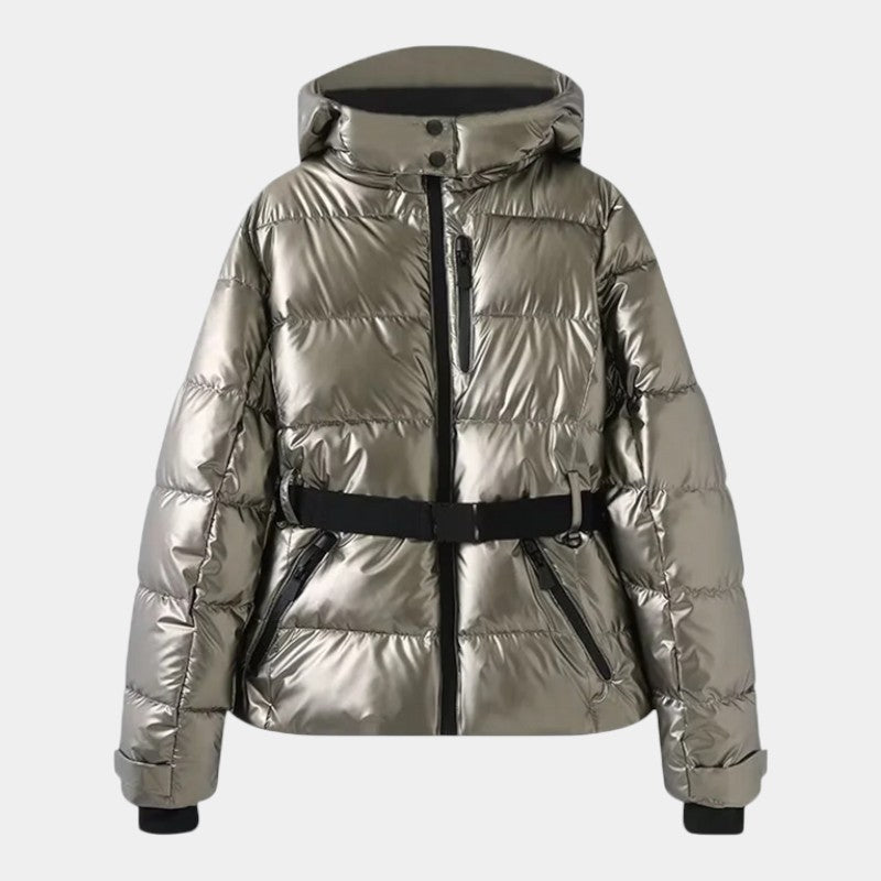 Women’s Puffer Jacket With Hood and Waist Belt