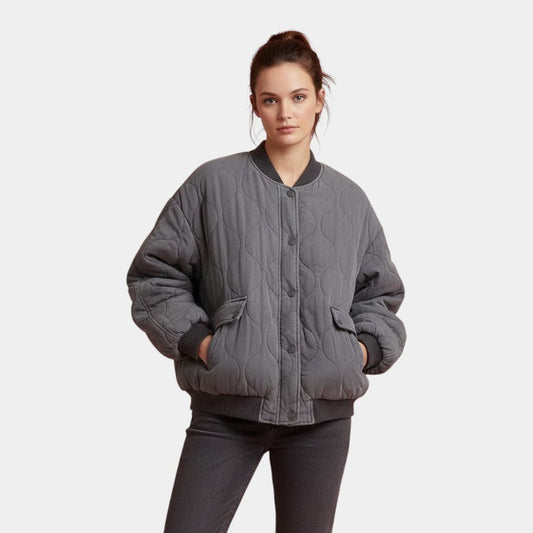 Women’s Quilted Bomber Jacket With Press Stud Front