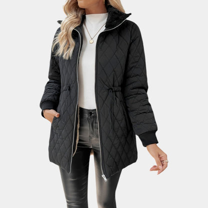 Women’s Quilted Coat With Zip Fastening and Drawstring Waist