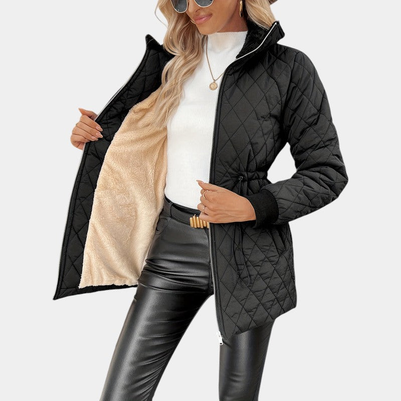 Women’s Quilted Coat With Zip Fastening and Drawstring Waist
