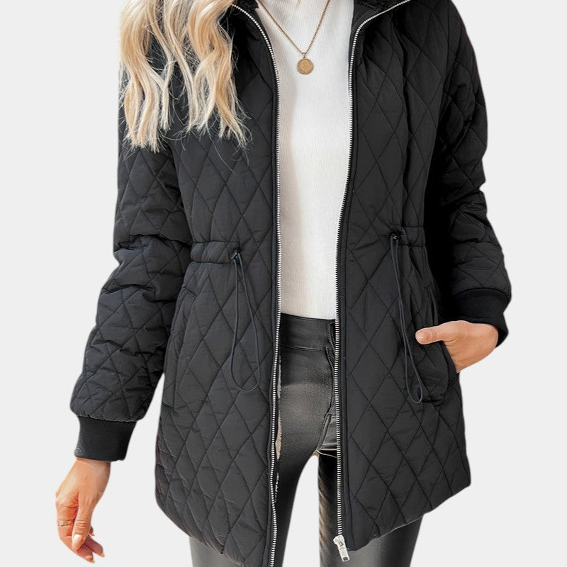 Women’s Quilted Coat With Zip Fastening and Drawstring Waist