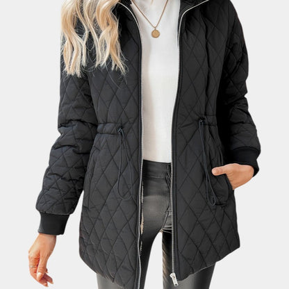 Women’s Quilted Coat With Zip Fastening and Drawstring Waist