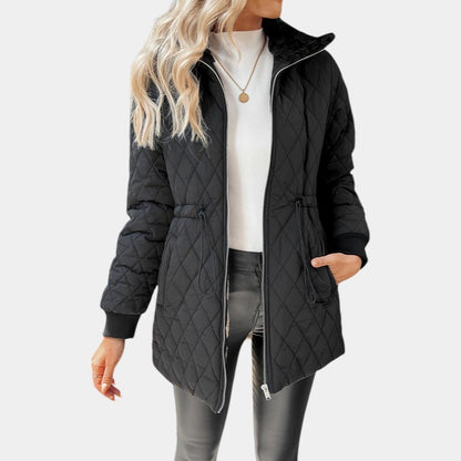 Women’s Quilted Coat With Zip Fastening and Drawstring Waist