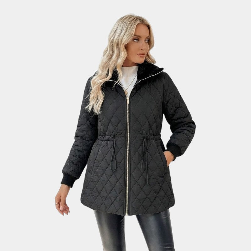 Women’s Quilted Coat With Zip Fastening and Drawstring Waist
