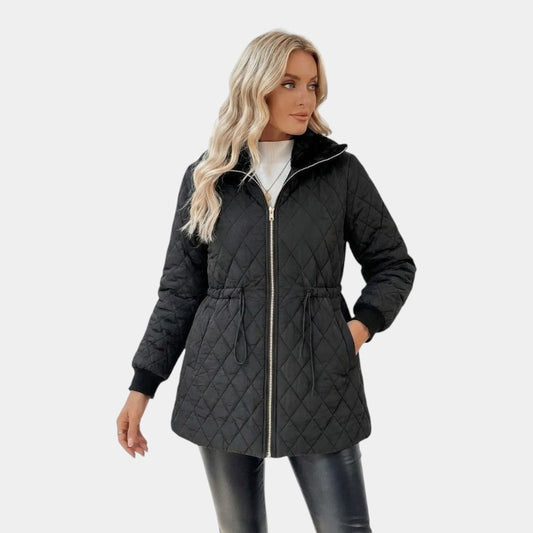 Women’s Quilted Coat With Zip Fastening and Drawstring Waist