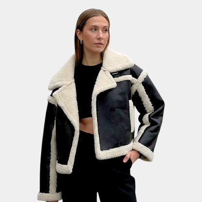 Women’s Short Oversized Jacket With Contrast Trim and Button Front