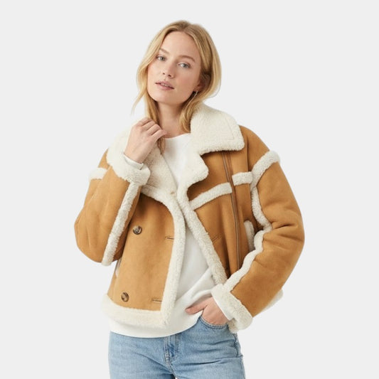 Women’s Short Oversized Jacket With Contrast Trim and Button Front