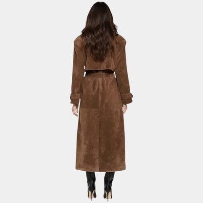 Women’s Suede Trench Coat With Belt and Button Front