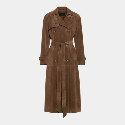 Women’s Suede Trench Coat With Belt and Button Front