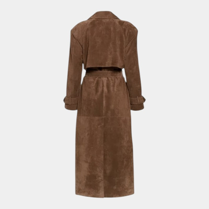 Women’s Suede Trench Coat With Belt and Button Front