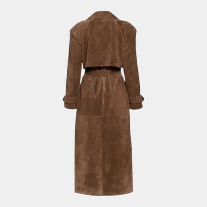 Women’s Suede Trench Coat With Belt and Button Front