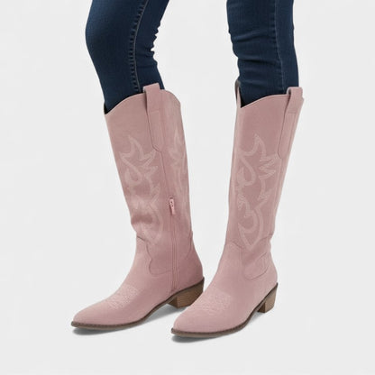 Women’s Suede Western Boots With Mid Heel
