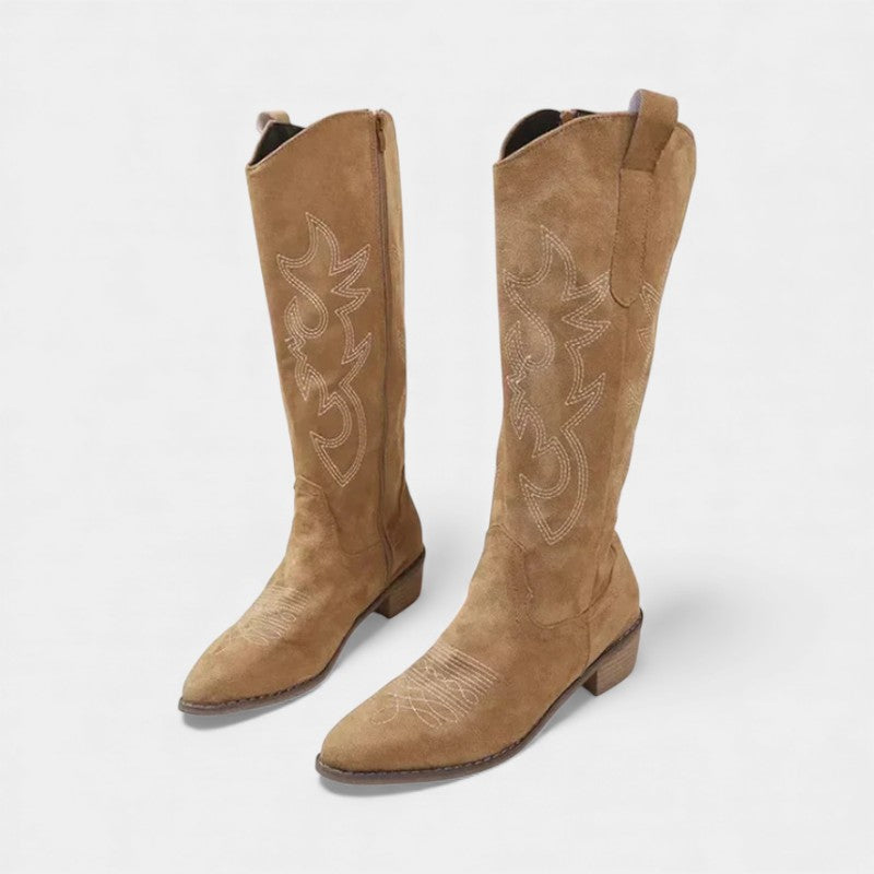 Women’s Suede Western Boots With Mid Heel