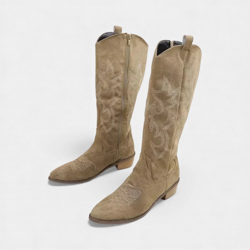 Women’s Suede Western Boots With Mid Heel