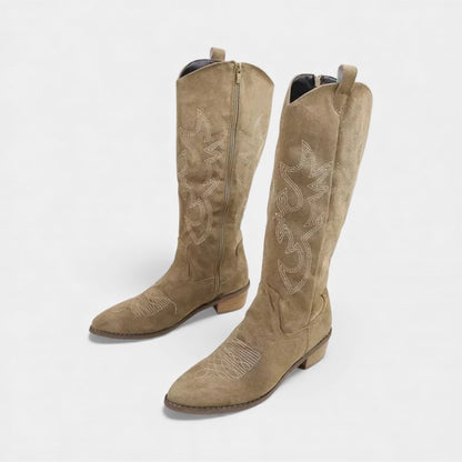Women’s Suede Western Boots With Mid Heel
