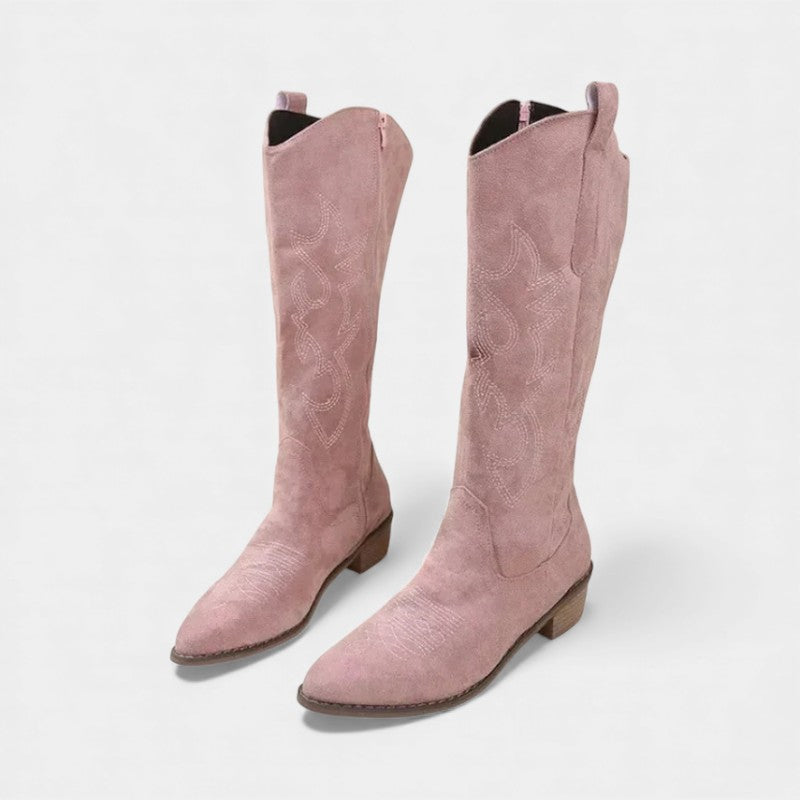 Women’s Suede Western Boots With Mid Heel
