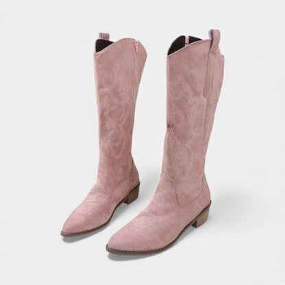Women’s Suede Western Boots With Mid Heel