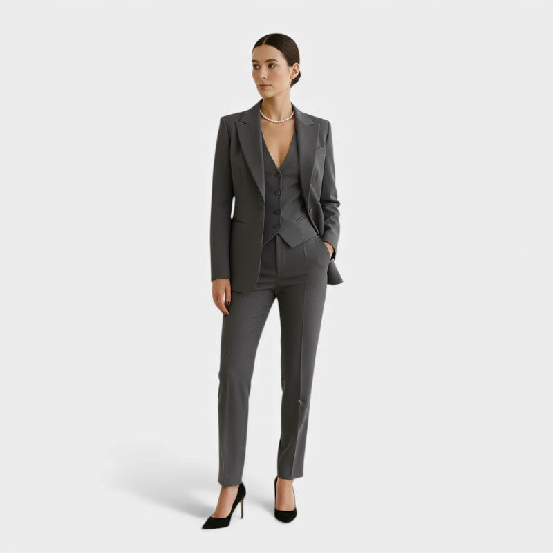 Women’s Three Piece Suit With Blazer Vest and Slim Fit Trousers