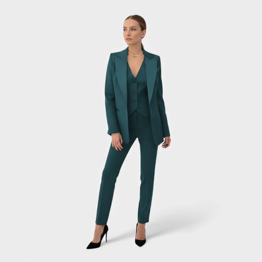 Women’s Three Piece Suit With Blazer Vest and Slim Fit Trousers