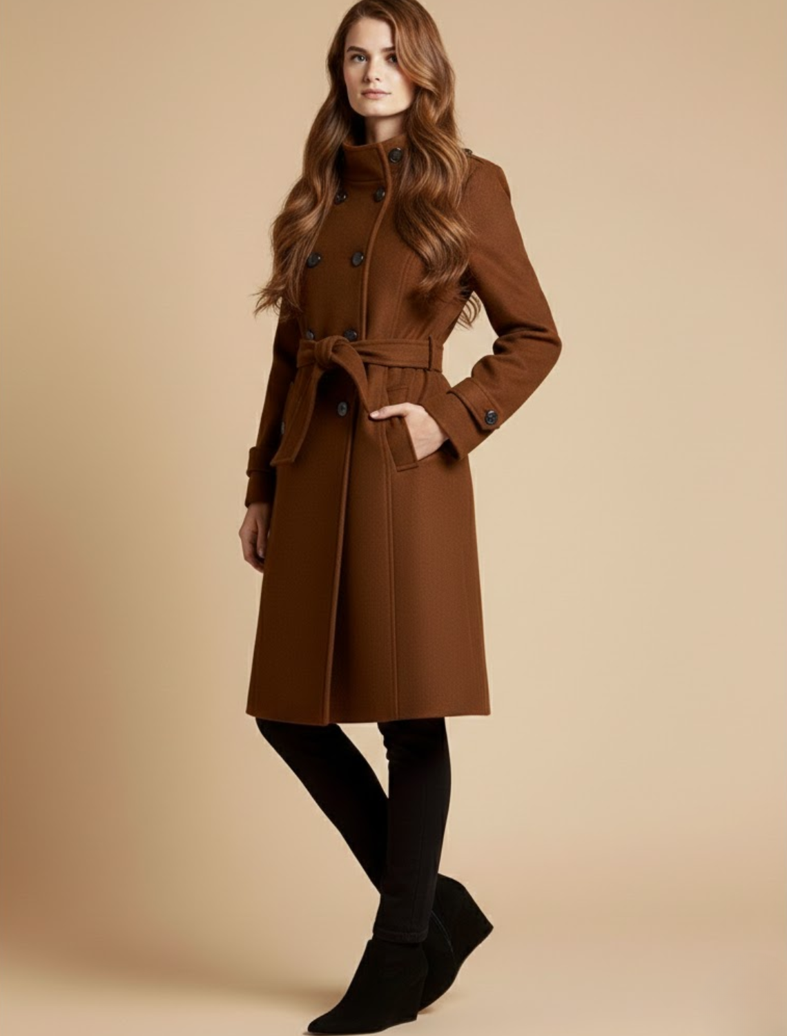 Women’s Wool Blend Long Coat With Button Front